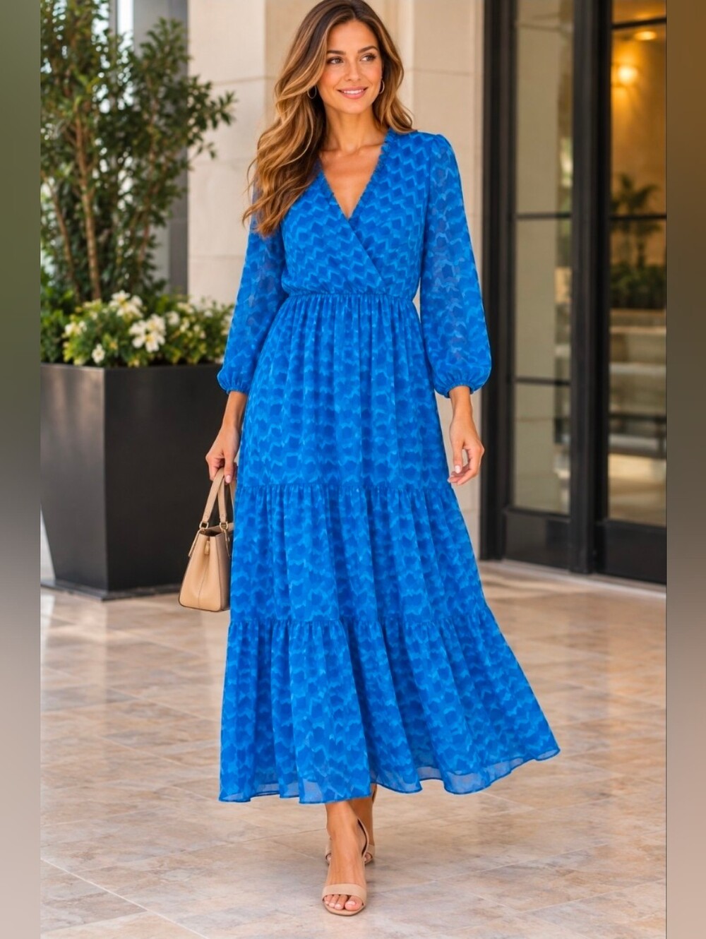 Maison Tara Cobalt Blue Textured Maxi Dress